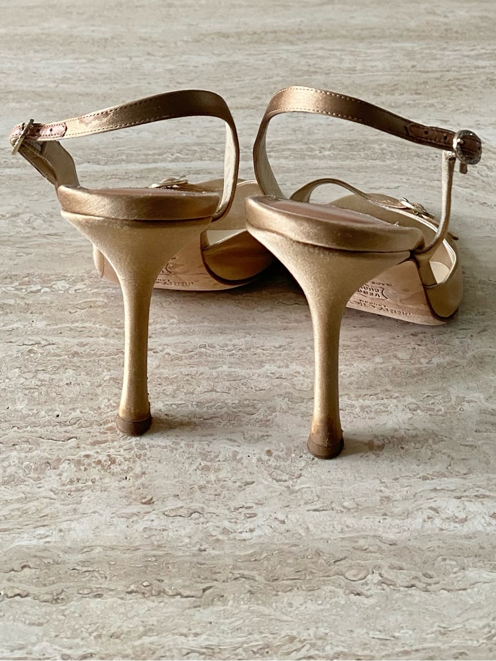 Vintage Jimmy Choo Satin Crystal Buckle Slingback Sandal Heels - Picture 9 of 13